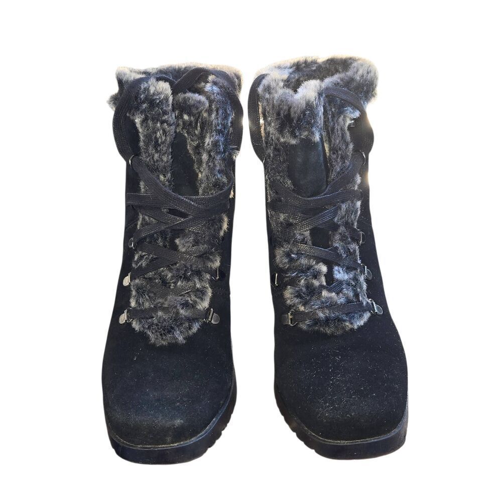 Sporto Women's Size 7M Waterproof Black Faux Suede/Fur Ankle Bootie Heel